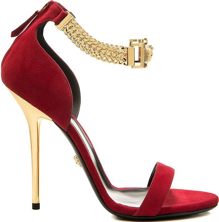 Red Versace Signature Ankle-Strap Chain Sandals