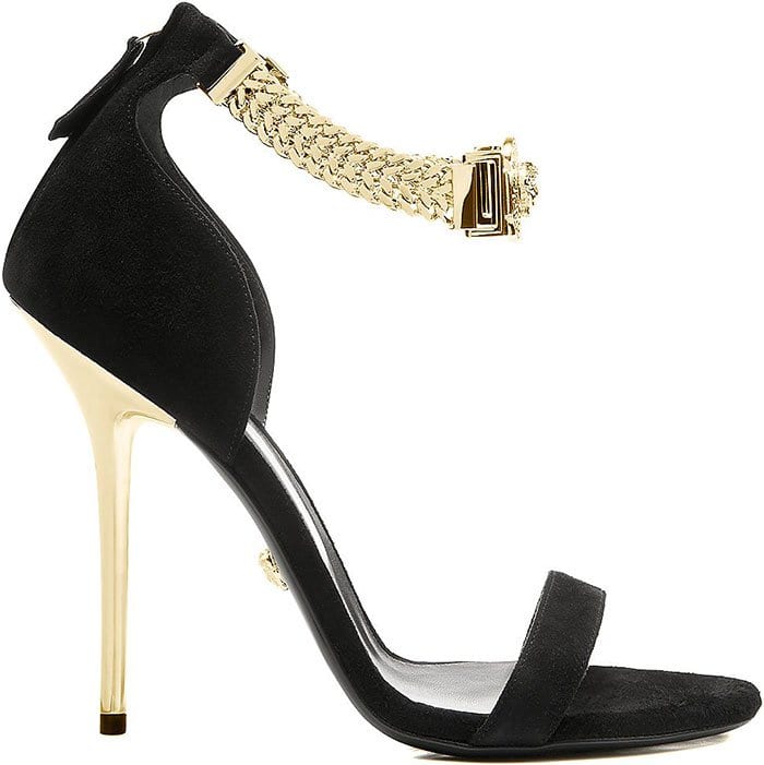 Black Versace Signature Ankle-Strap Chain Sandals