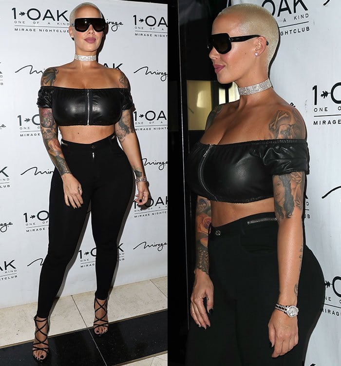 Amber Rose shows off her toned body in a skintight pair of Givenchy leggings