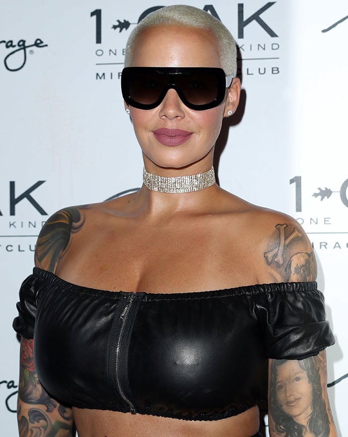 Amber Rose shows off her shaved hair during a party held at 1 OAK Nightclub