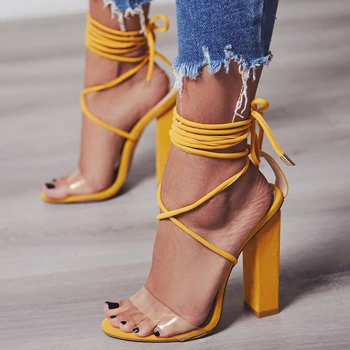 Bello Perspex Lace Up Block Heel