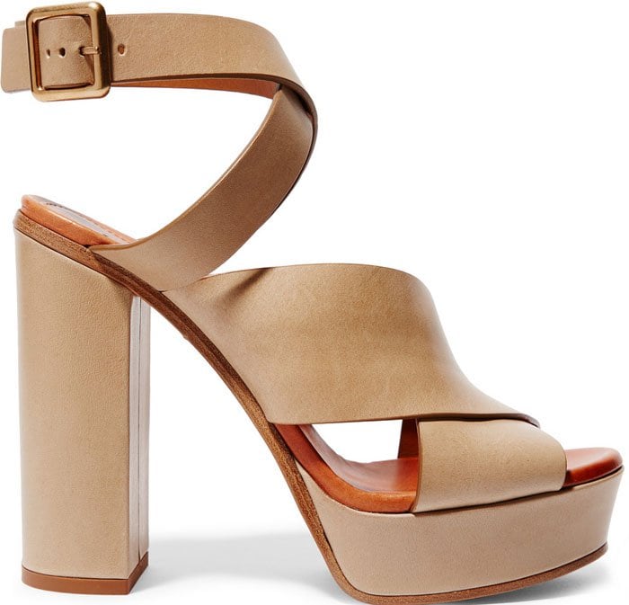 Khaki Chloé Leather Ankle-Wrap Sandals