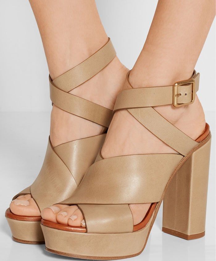Khaki Chloé Leather Ankle-Wrap Sandals