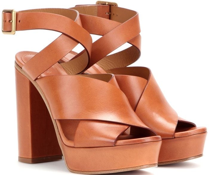 Tan Chloé Leather Ankle-Wrap Sandals