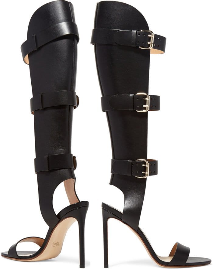 This eye-catching pair hits right below the knee and is finished with buckled straps to help you find your perfect fit