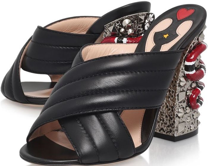 Gucci Webby Quilted Leather Snake-Heel Mule Sandal