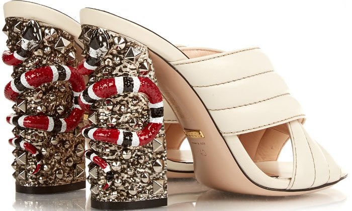 Gucci Webby Quilted Leather Snake-Heel Mule Sandal, Mystic White
