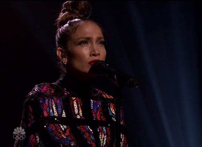 Jennifer Lopez during an appearance on The Tonight Show Starring Jimmy Fallon