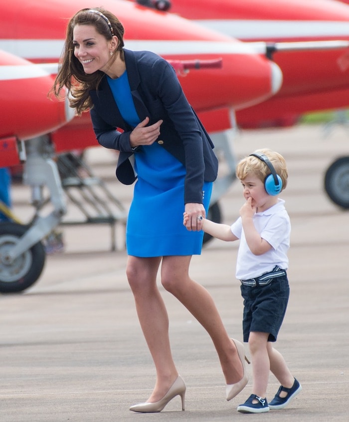 Kate Middleton chases after her son, Prince George, in a pair of sensible and stylish LK Bennett heels