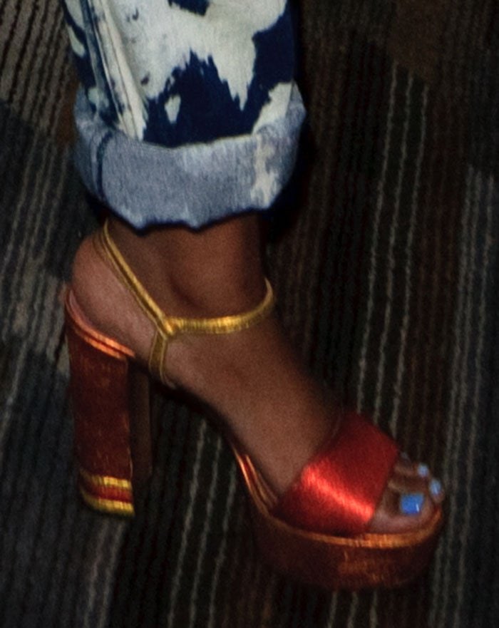 Keke Palmer's feet in metallic platform “Clarine” sandals