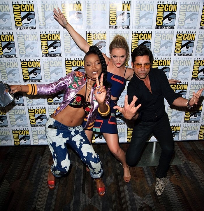 KeKe Palmer, Billie Lourd and John Stamos pose for photos at San Diego's Comic-Con