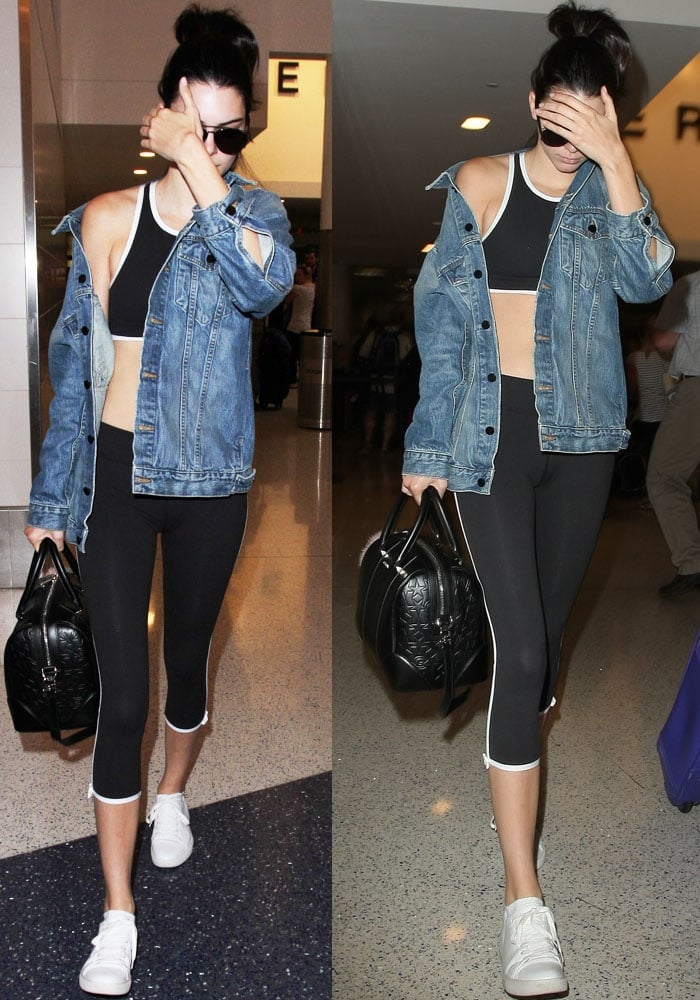 Kendall Jenner wears a matching sports bra and leggings from Beyond Yoga