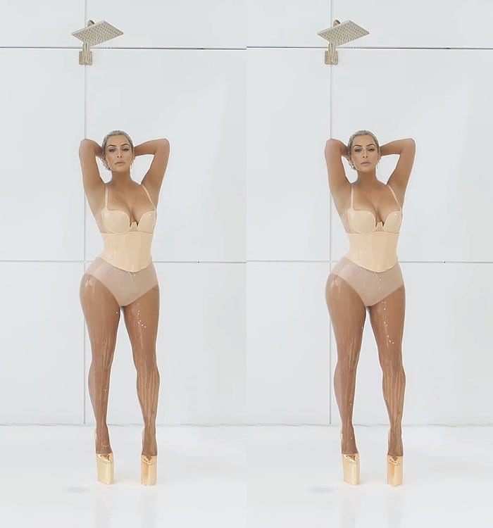 Kim Kardashian's nude-colored latex bra, corset, and underwear