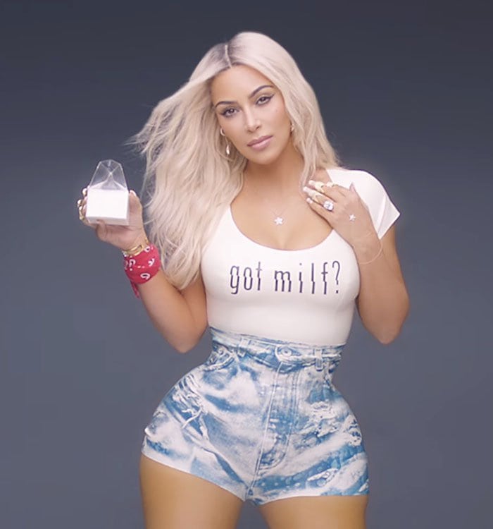 Waist trainer or Photoshop? A video still of Kim Kardashian sporting a teeny-tiny waist and super-curvy hips in Fergie's 