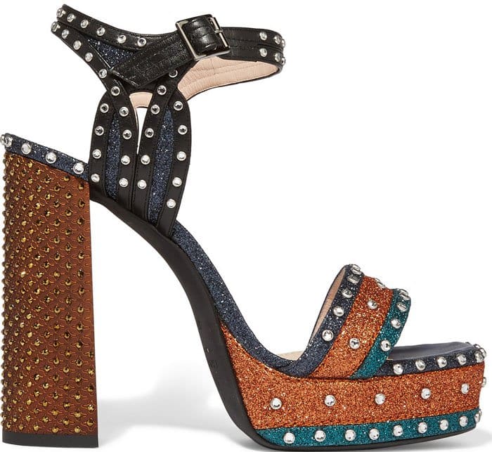 Lanvin Embellished Glittered Leather Platform Sandals