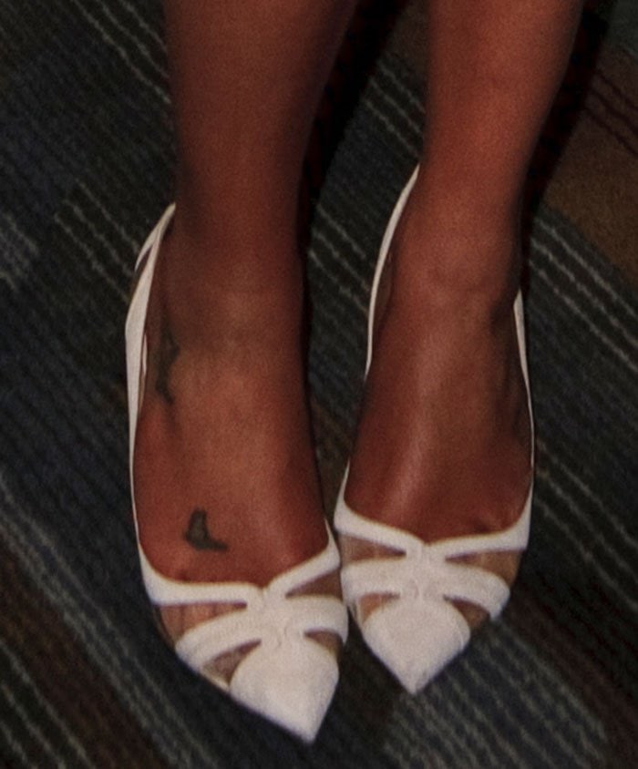Lea Michele's Salvatore Ferragamo Liz pointy-toe pumps