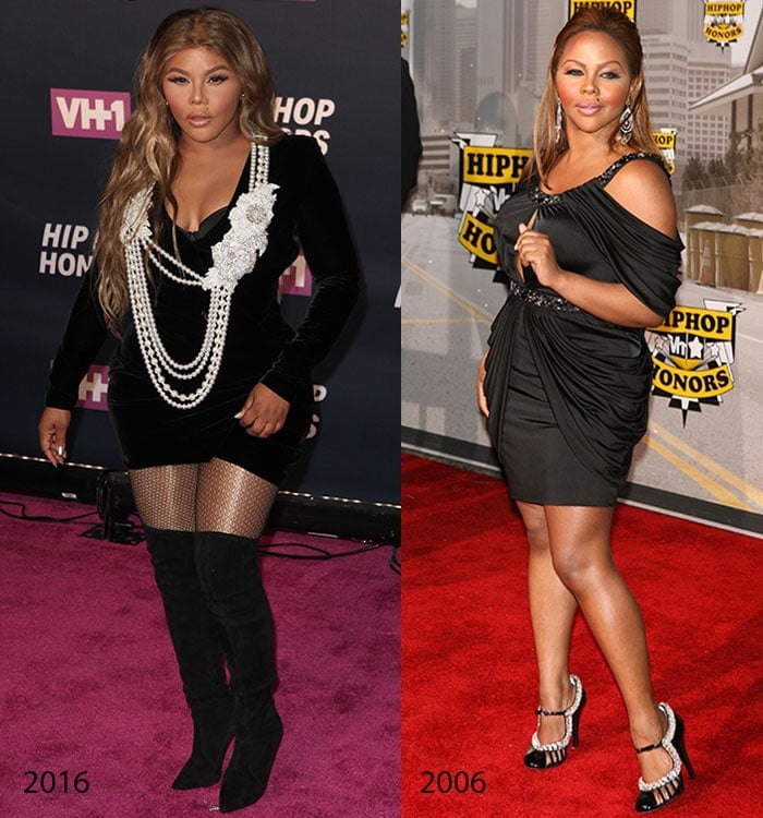 Lil' Kim at the VH1 Hip Hop Honors in 2016 and 2006