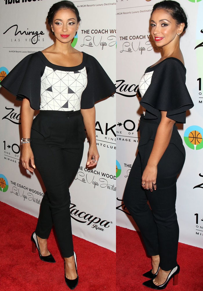 Mya Harrison wears a black-and-white Rio de Janeiro brand TM shirt