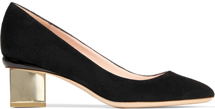 Black suede Nicholas Kirkwood Briona Prism pointed-toe pumps with gold-tone resin block heels