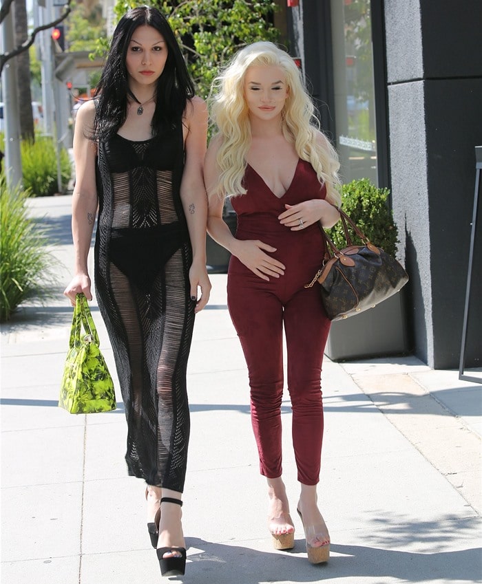 Courtney Stodden and Plastic Martyr wear skintight ensembles as they shop for baby clothes in Beverly Hills