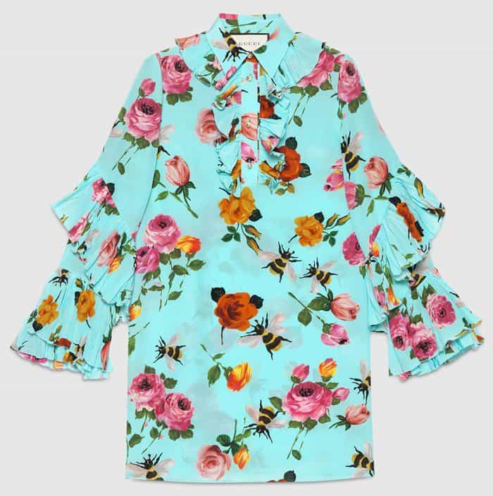 Snag the same Gucci Rose Print Silk Ruffle Dress worn by Beyonce, available for £1,400