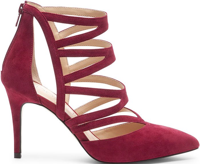 Red Suede Sole Society "Shayley" Caged Pumps