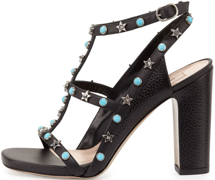 Valentino "Rockstud" Cabochon Caged 100mm Sandal in Black/Turquoise