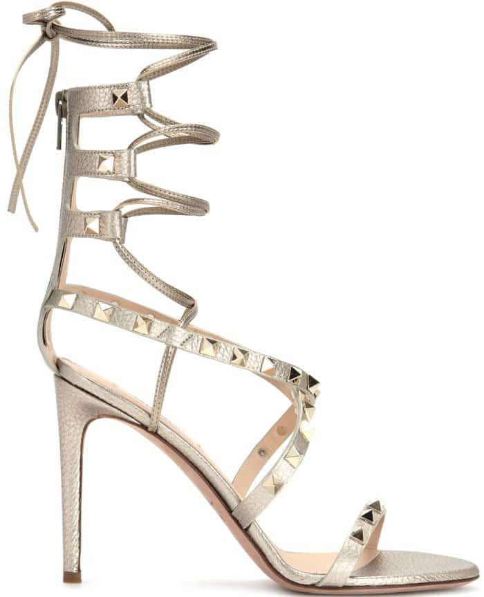 Valentino "Rockstud" Metallic Leather Lace-Up Sandals