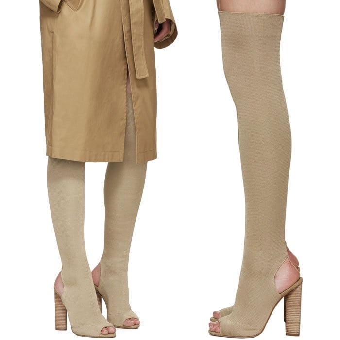 Yeezy Season 2 Knit Thigh-High Boots in Beige