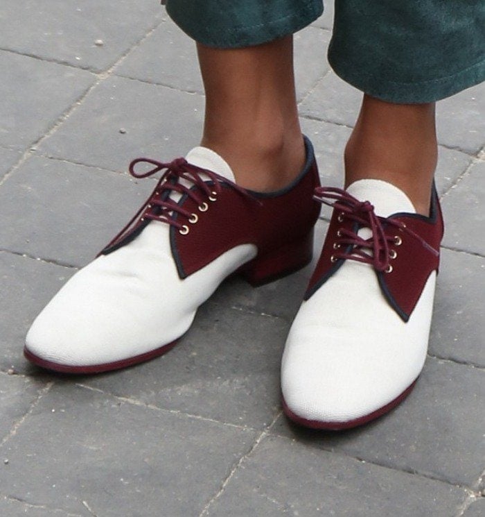 Willow Smith rocks white Chanel oxfords with maroon accents