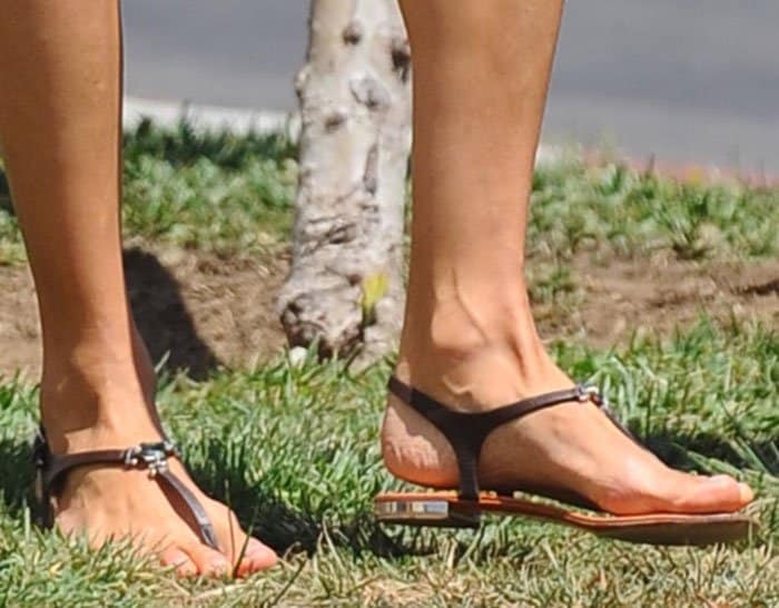 Alessandra Ambrosio's embellished thong sandals