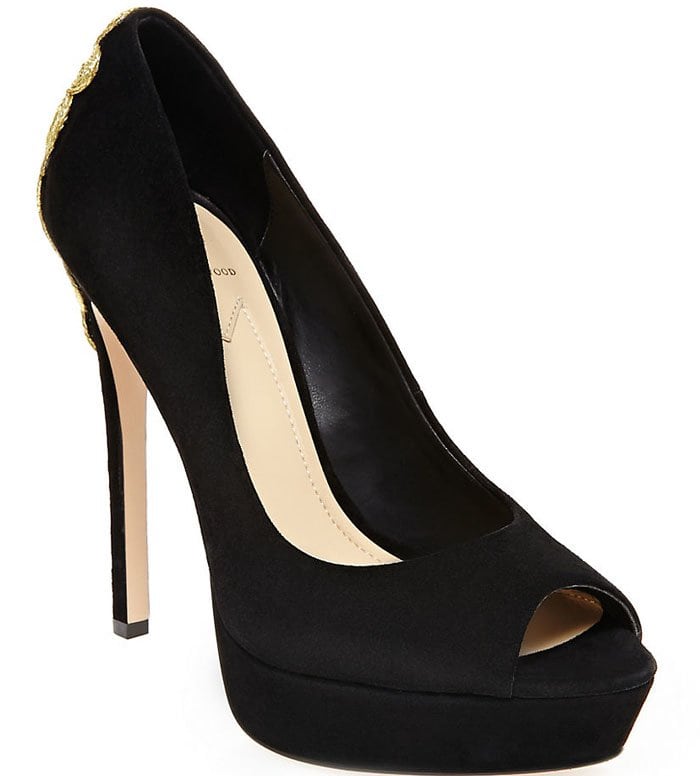 B Brian Atwood "Raja" Embellished Suede Platform Pumps