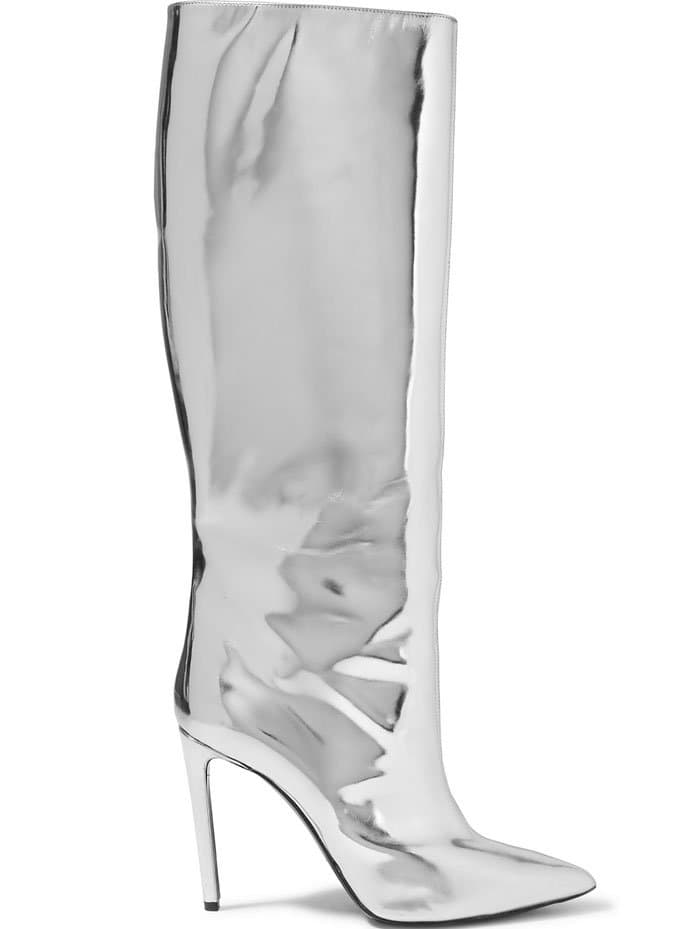 Balenciaga's silver mirrored-leather knee boots are from the label's Pre-Fall '16 collection