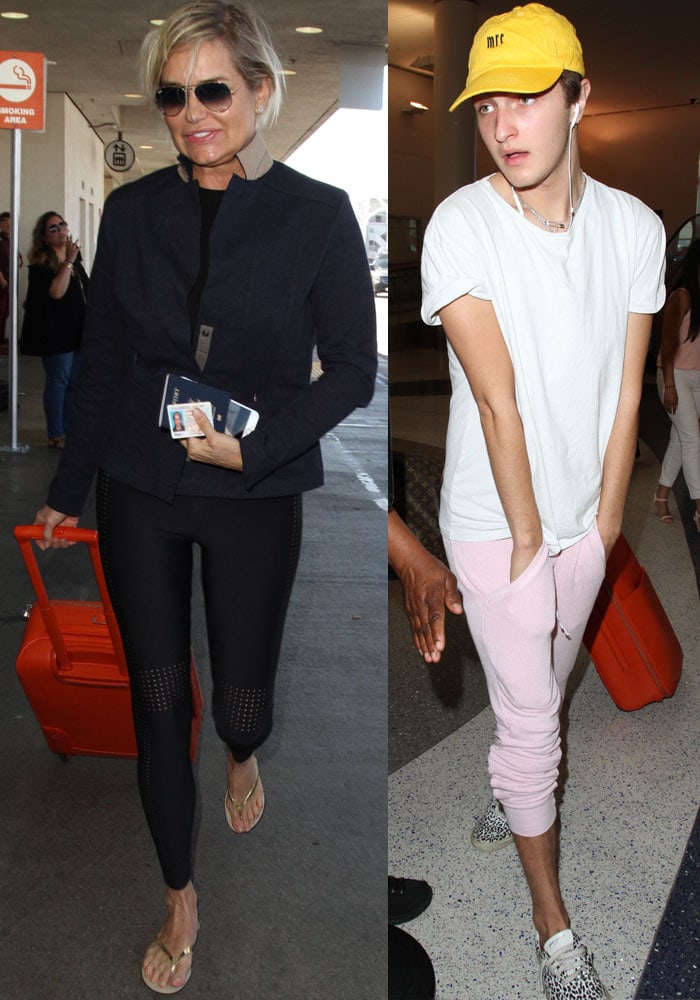 Bella's mom Yolanda Hadid and brother Anwar Hadid join Bella at LAX