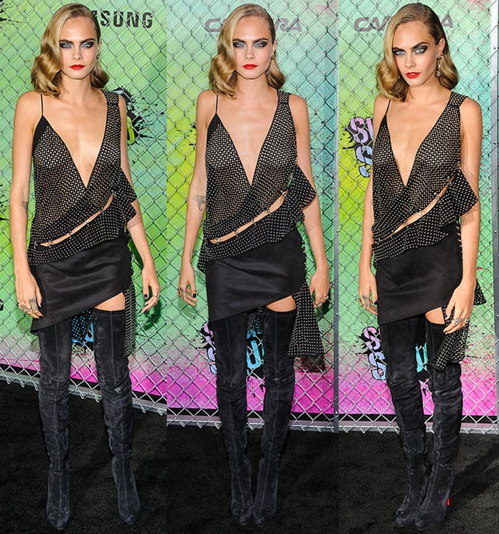 Cara Delevingne stuns in a metal-embellished Anthony Vaccarello dress