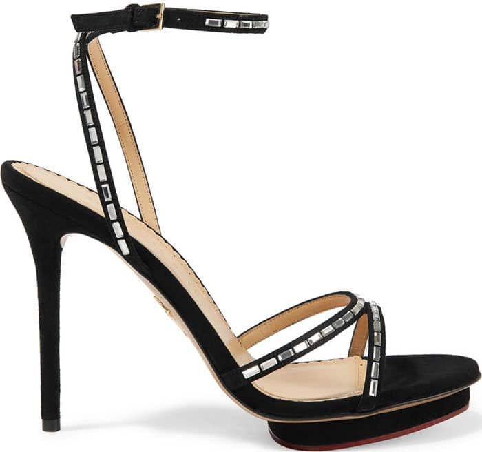 Charlotte Olympia "Evelyn" Crystal-Embellished Suede Sandals