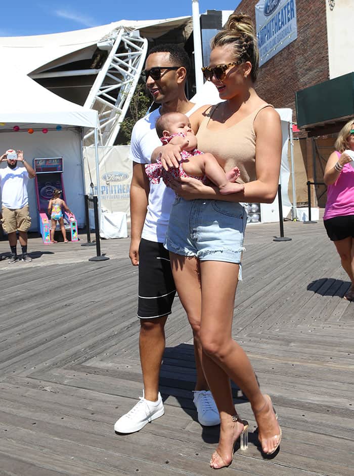 Chrissy Teigen brought along her husband John Legend and her four-month-old daughter, Luna