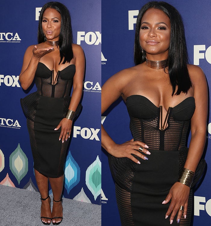 Christina Milian shows off some flesh in a skin-baring black dress from Lexi Clothing