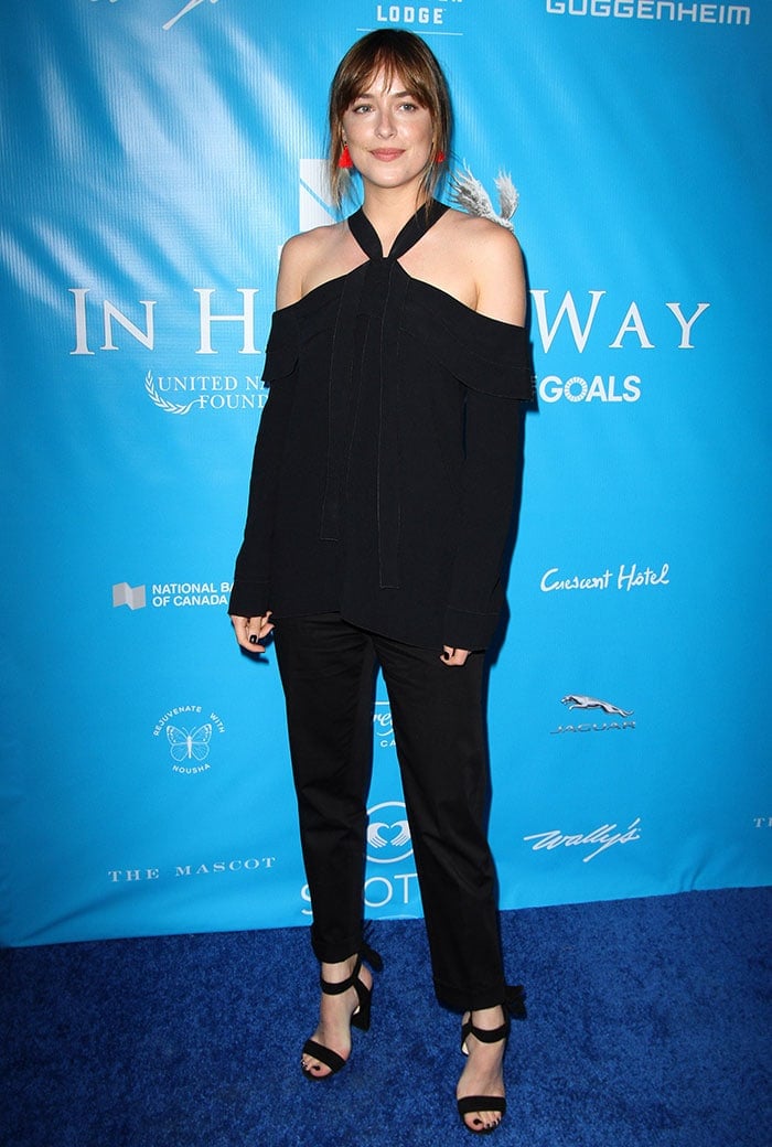 Dakota Johnson wears an all-black Proenza Schouler outfit to a private event held for United Nations Secretary-General Ban Ki-moon