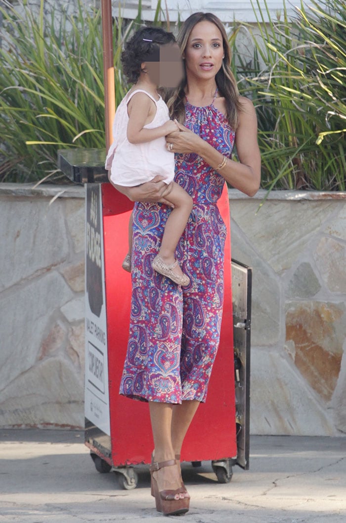 Dania Ramirez wears a printed jumpsuit during a Beverly Hills outing
