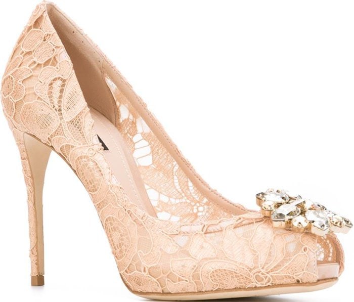 Nude Dolce & Gabbana Embellished Lace Pumps