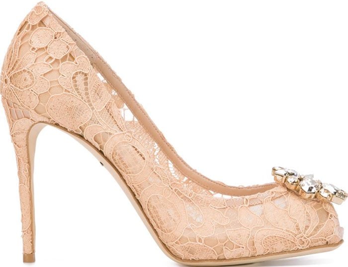Nude Dolce & Gabbana Embellished Lace Pumps