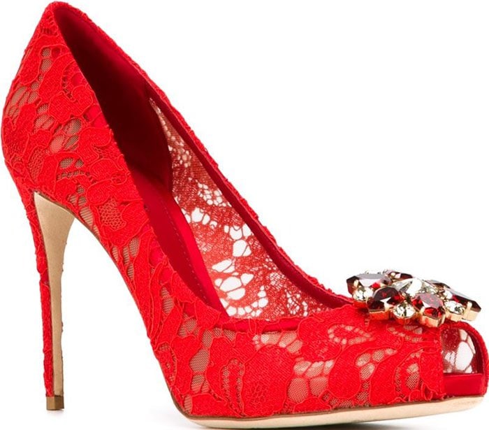 Red Dolce & Gabbana Embellished Lace Pumps