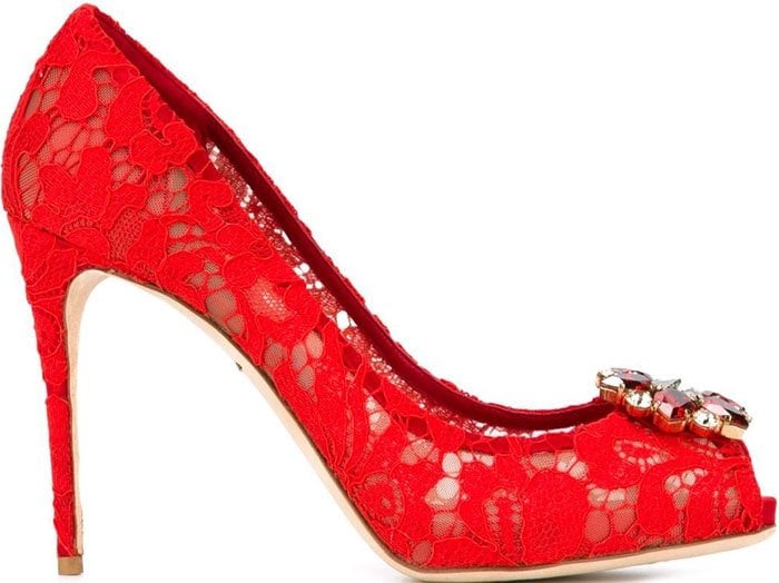 Red Dolce & Gabbana Embellished Lace Pumps