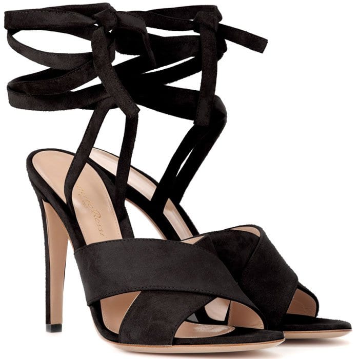 Black Gianvito Rossi "Crissy" Suede Ankle-Tie Sandals