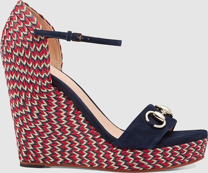 Gucci "Carolina" Horsebit Suede Wedge Sandals