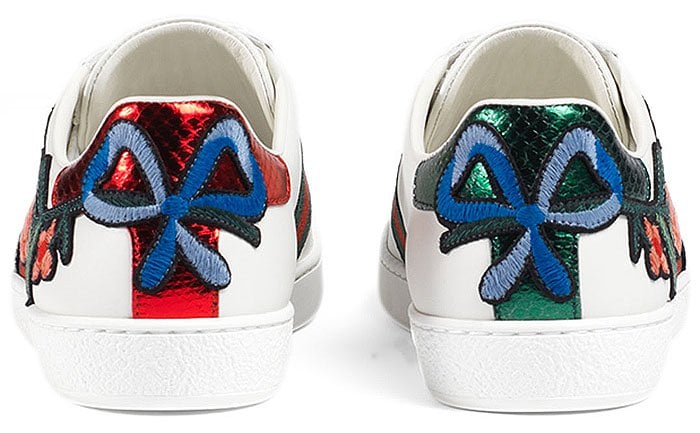 Gucci "New Ace" Floral-Embroidered Low-Top Sneakers