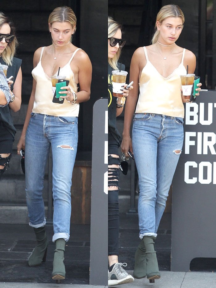 Hailey Baldwin grabbing an iced drink in Beverly Hills, California, on July 29, 2016