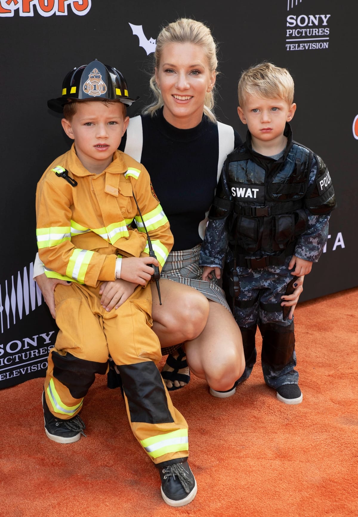 Heather Morris with her sons Elijah and Owen at Jessica and Jerry Seinfeld's GOOD + Halloween Bash