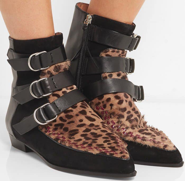 Isabel Marant Rowi leather, suede and leopard-print calf hair boot